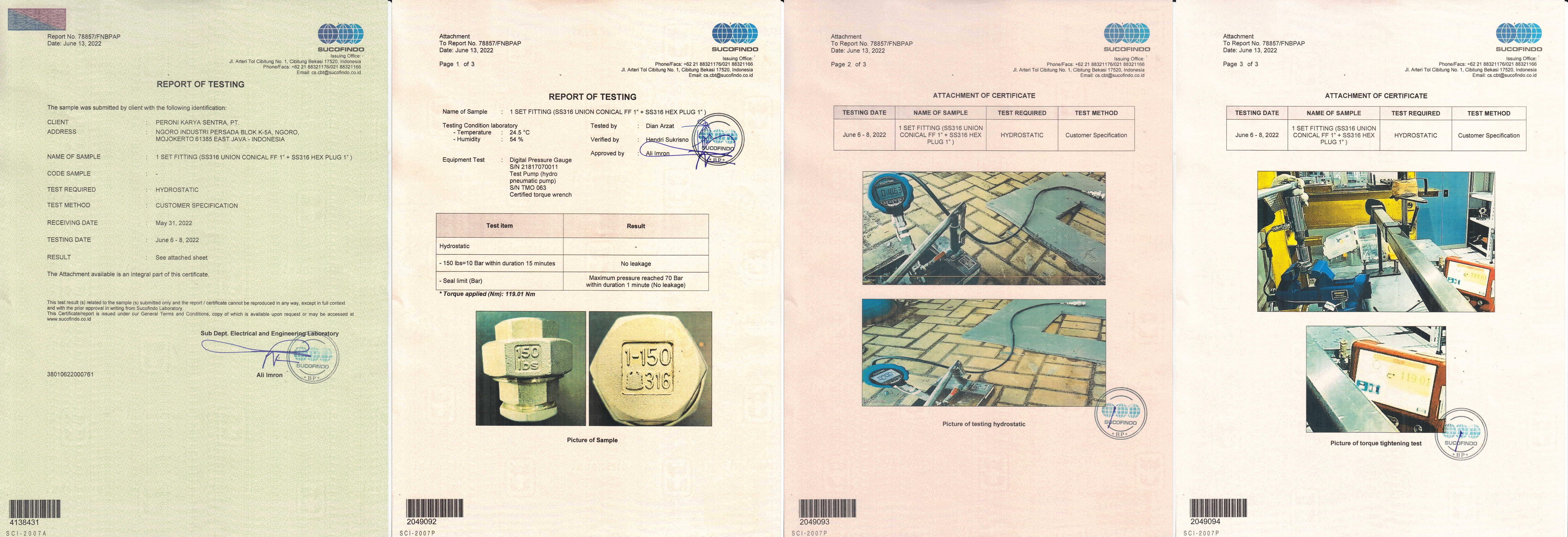 Hydrostatic Test (Union Conical)